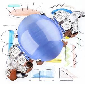 BEAUTIFUL BLUE OCEAN OPAL WHITE GOLD DIPPED ENGAGEMENT RING SIZE 8